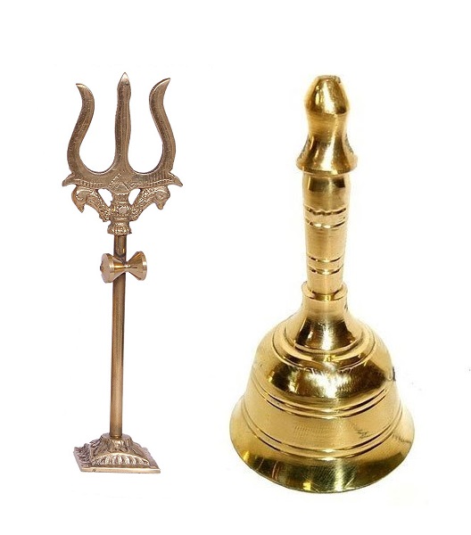 Trishul With Damru, Round Head Puja Bell