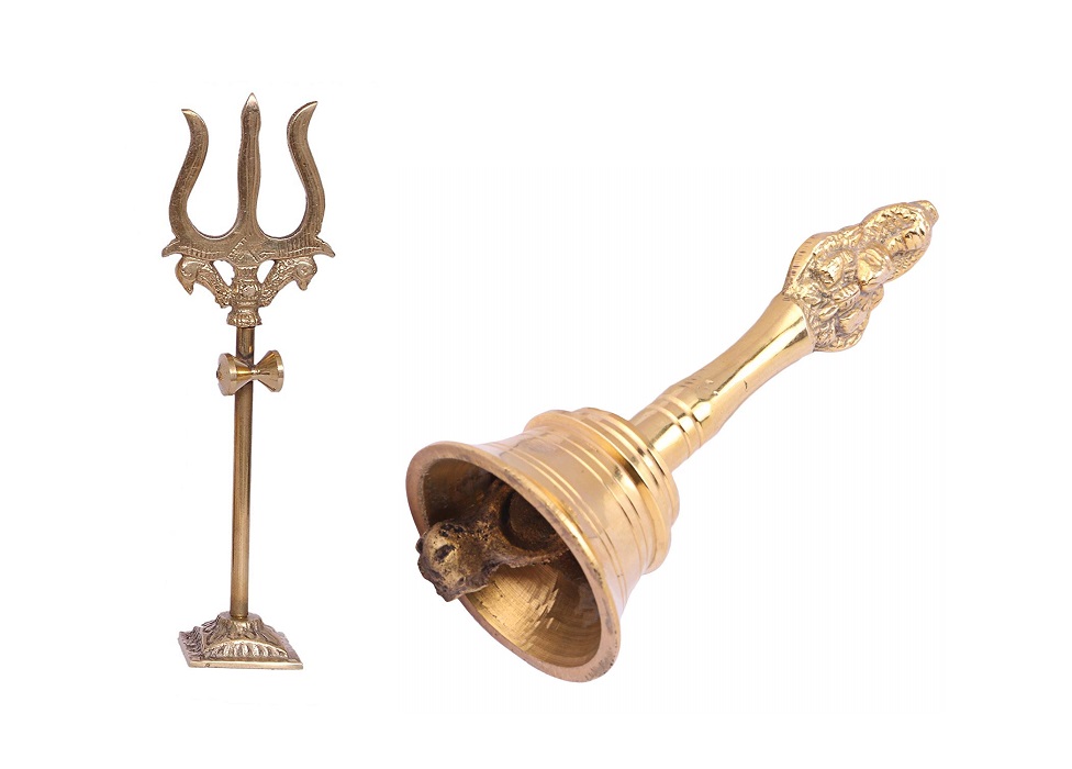 Trishul With Damru & Nagpari Puja Bell